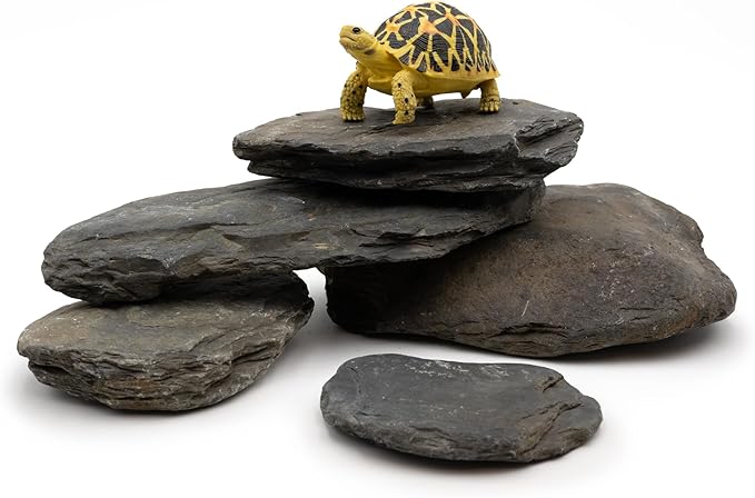 Aquarium Stone Stream Turtle Platform Natural Slate 3-7 inches Fish Tank Rock for Aquarium Decoration and Shrimp Tanks and Amphibian & Reptile Terrariums (5lb)