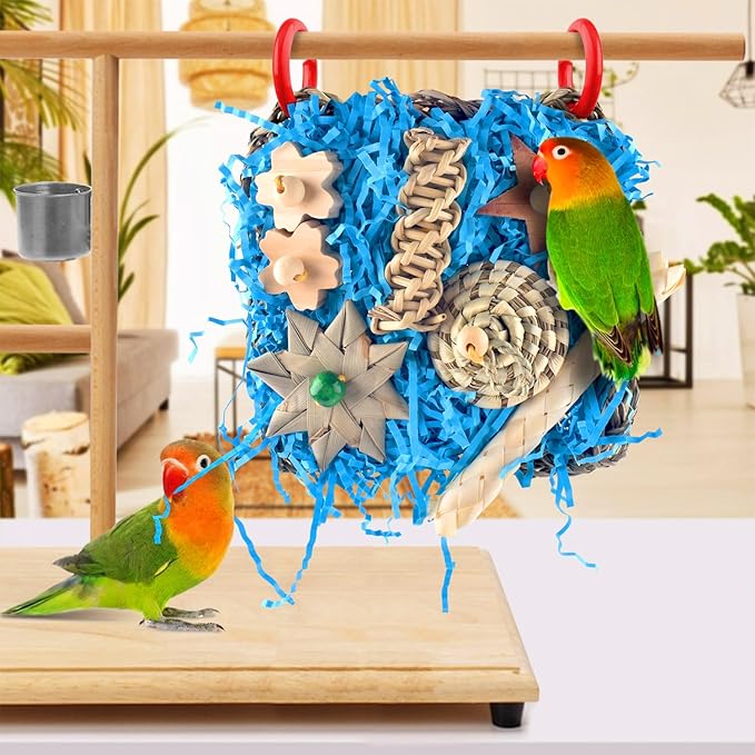 KATUMO Conure Toys, Bird Foraging Toys Parakeet Shredding Grass Mat Hanging Toys for Cockatiel Conure Lovebird Parakeet Bird Cage Accessories