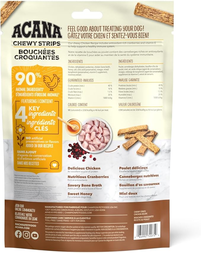 Chewy Strips Dog Treats, Chicken, Chewy Poultry Treats, 4oz