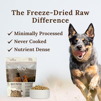 360 Pet Nutrition Freeze-Dried Raw Dog Food – Multi-Protein with Beef, Chicken, Fish, Liver & Organs, High Protein, Omega-3s, Fruits, Veggies & Superfoods, Grain-Free, No Fillers, 3 lb – Made in USA