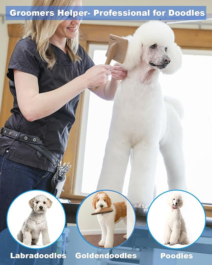 Dog Slicker Brush, Large Dog Brush, Professional Doodles Brush, for Poodles, Goldendoodles and Labradoodles, Easy to Remove Tangles, Mats and Fluff, 3.8''*3.2'' Head, 8'' Body, Large, Wood