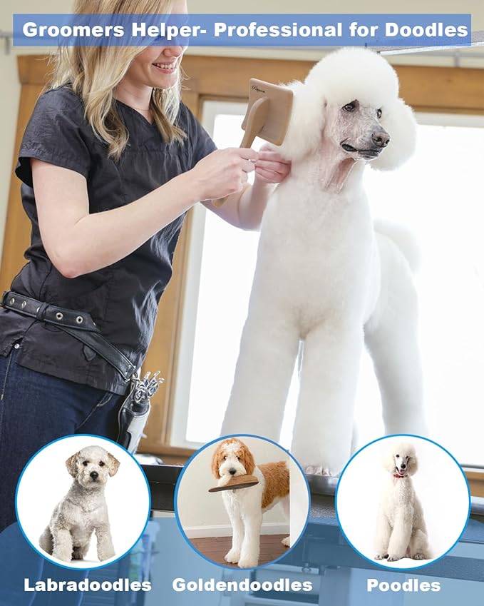 Dog Slicker Brush, Large Dog Brush, Professional Doodles Brush, for Poodles, Goldendoodles and Labradoodles, Easy to Remove Tangles, Mats and Fluff, Wood