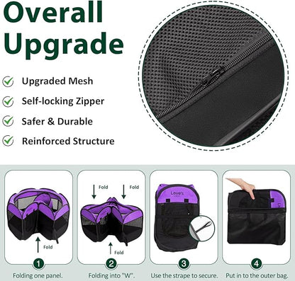 Love's cabin Pet Puppy Dog Playpen, Large Dog Tent Crates Cage Indoor/Outdoor, Portable Playpen for Dog and Cat, Foldable Pop Up Dog Kennel Playpen with Carring Case, Removable Zipper Top, Purple