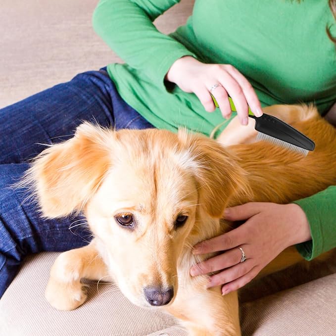 2PCS Flea Comb-Pet Knotting Comb, Tick Comb for Long Haired Pets- Remove Clumps Stainless Fine Tooth Dog Eye Comb Tear Stain Comb for Small Dogs Cat Pet Grooming Comb