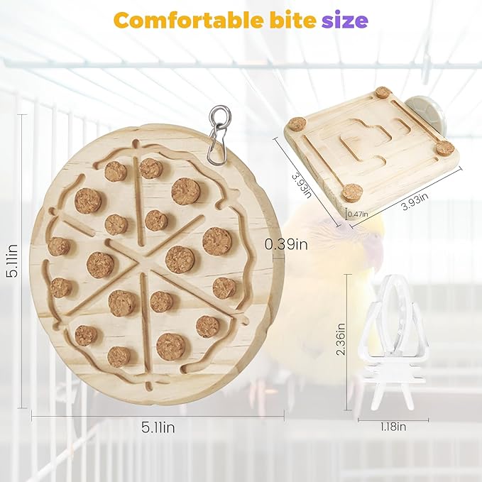 2 Pcs Bird Chew Toy Wooden Foraging Toys,Hanging Wooden Puzzle Foraging,Parrot Cork Stopper Toys Birds Feeding Toy,2 Pcs Bird Cage Food Holder Fruit, for Small and Medium Parrots(G)