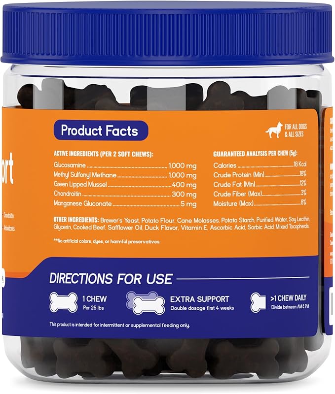 PupGrade Joint Support Supplement for Dogs - Natural Glucosamine Chondroitin with MSM - Hip & Joint Pain Relief - Recommended for Hip Dysplasia, Arthritis & Joint Disease - USA Tested - 60 Chews