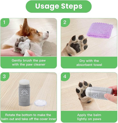 Dog Paw Care Kit | Dog Paw Cleaner for Dogs & Cats (6.8oz) | Dandelion No Rinse Clean Paws Foaming Cleanser | Pet Paw Cleaner Foot Washer w/Natural Lick Safe Dog Paw Pad Blam Stick(2.4 oz)