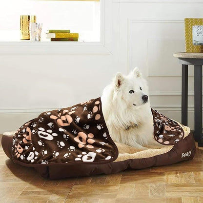 Dog Blanket, Soft Fleece Dog Blankets for Large Dogs, Fluffy Flannel Pet Cat Puppy Blanket Mat Cover for Bed Couch, Cute Paw Print Throw Blanket for Dogs, Brown 60"X50"