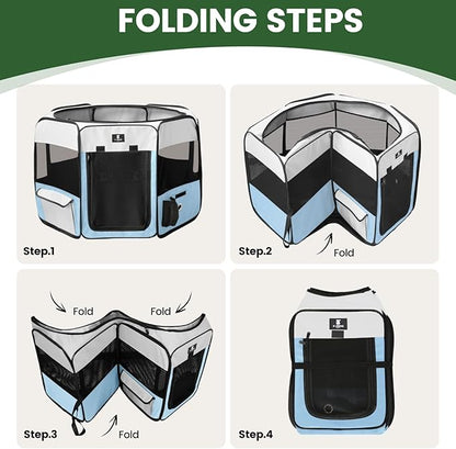 X-ZONE PET Portable Foldable Pet Dog Cat Playpen Crates Kennel/Premium 600D Oxford Cloth,Removable Zipper Top, Indoor and Outdoor Use (XL, Blue)