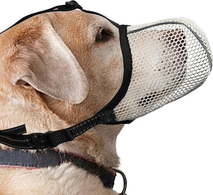 Dog Muzzle, Breathable Soft Muzzle for Large Dogs to Anti & Prevent Barking Biting Chewing, Reflective & Adjustable Basket Muzzle with Air Mesh for Doberman Beige XL
