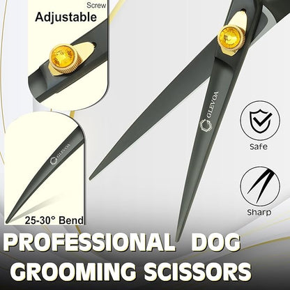 Dog Grooming Scissor - Professional Down-curved Shear with Ergonomic Handle Japanese Stainless Steel Trimming Scissor for Dogs, Cats and Other Pets, Sharp (Straight Curved)