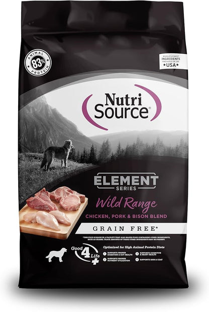 NutriSource Element Series Wild Range Dry Dog Food, Chicken, Pork & Bison, 24LB