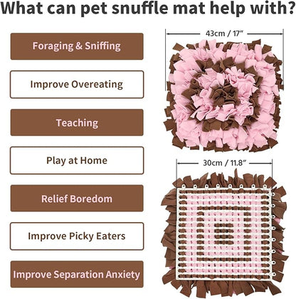 Pet Snuffle Mat for Dogs, Dog Feeding Mat, Nosework Training Mats for Foraging Instinct Interactive Puzzle Toys (Brown&Pink)
