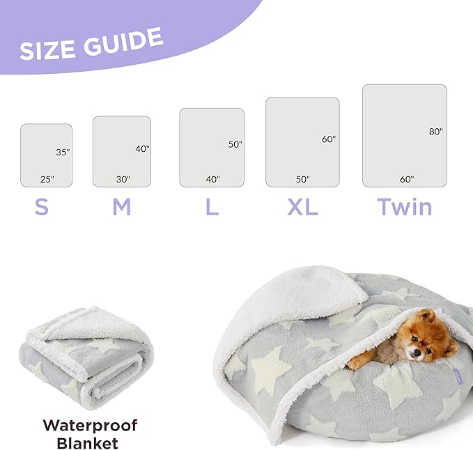 Lesure Waterproof Dog Blanket for Large Dogs - Washable Double Sided Dog Blankets with Warm Jacquard Shag and Soft Sherpa Fleece, Pet Cat Blanket for Bed Couch Protection, 3D Textured Star, Grey