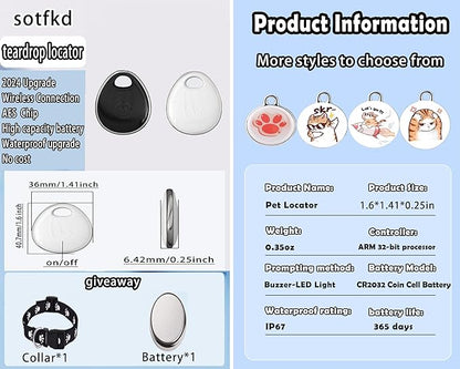 Dog Tracker-Airtag Cat Collar-Cat Tracker Collar-Pet Tracker(Only iOS) | MFi Certificated | No Monthly Fee | No Charging Required | Waterproof | Works with Any Collar