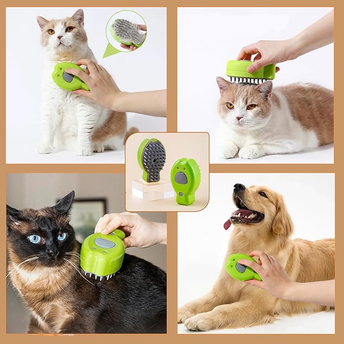 Cat Steam Brush,3 in 1 Steamy Cat Brush for Shedding,Steamy Cat Brush for Long & Short Haired Cats & Dogs, Pets Grooming Portable Pet Hair Removal Tool,Green