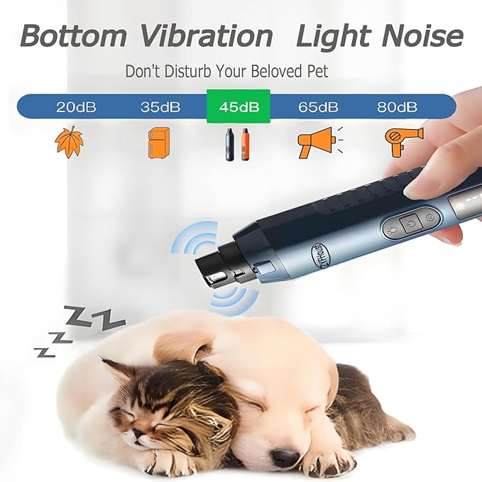 Dog Nail Trimmers, 5-Speed Professional Quiet Electric Dog Nail Grinder with 2 LED Lights, 2 Grinding Wheels, Type-C Rechargeable for Medium Small Large Dogs and Cat (Blue)