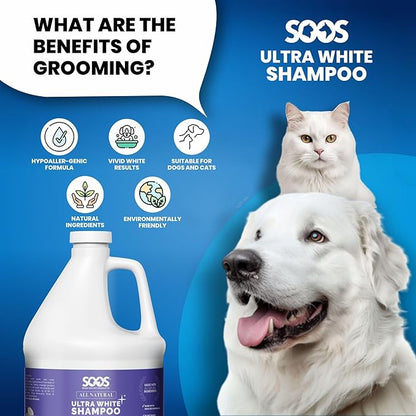 Soos Ultra White Hypoallergenic Shampoo for Dogs & Cats - Natural White Brightening Formula, Gentle & Moisturizing Pet Wash for Sensitive Skin - 4L
