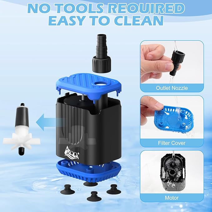 AQQA DC Aquarium Water Pump with Controller,4 Flow Adjustable,Feed Mode,IP68 Submersible Quiet Fish Tank Pump,3 Nozzles for Pond Fountain Statuary Hydroponics Freshwater Saltwater 10W 110V-240V