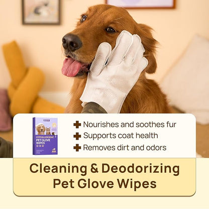 Cleaning & Deodorizing Bathing Wipes for Dogs & Cats, Nourish Fur Coconut Oil Grooming Wipes for Dogs, Pet Cleaning Gloves Wipes for Daily Care and Traveling, Hypoallergenic (Verbena Scent)