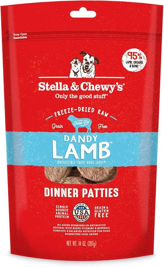 Stella & Chewy's Freeze Dried Raw Dinner Patties  Grain Free Dog Food, Protein Rich Dandy Lamb Recipe  14 oz Bag