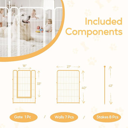 Dog Playpen 40 Inch 8 Panels, Heavy Duty Metal Pet Playpen Indoor Outdoor for Camping, Yard, RV, Garden Fence, Privacy Patio, White