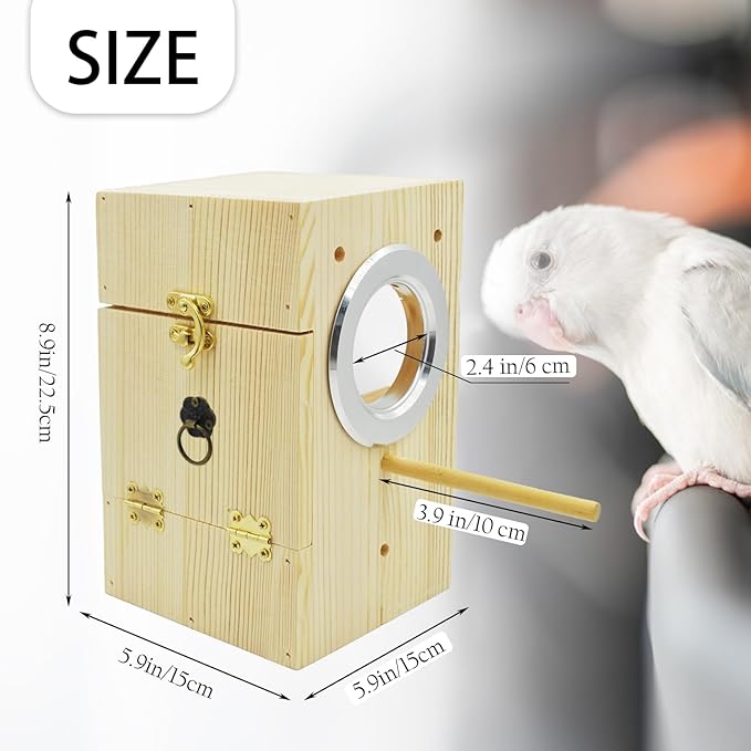 kathson Parakeet Nesting Box Transparent Bird House Bird Nest Box for Cage Parrot Nesting Boxes Wooden Breeding Box for Cockatiel Lovebirds Budgie Finch Canary(M)