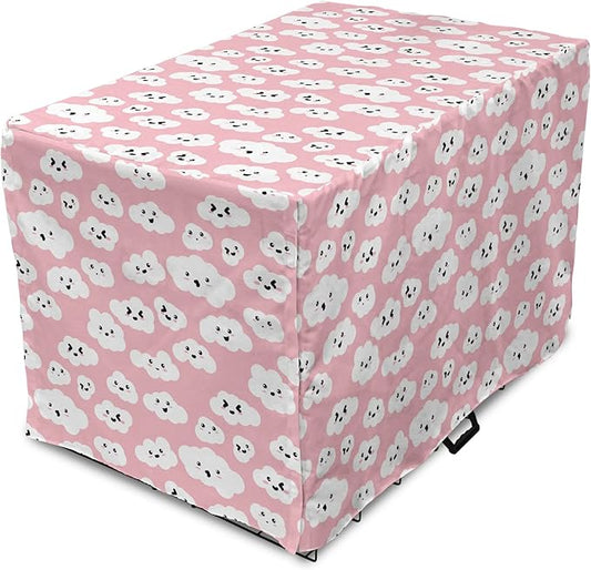 Ambesonne Cloud Dog Crate Cover, Continuous Fluffy Cumulus Blush Tones Sky Cartoon, Easy to Use Pet Kennel Cover for Cats & Medium Dogs, 24 Inch, Pink Charcoal
