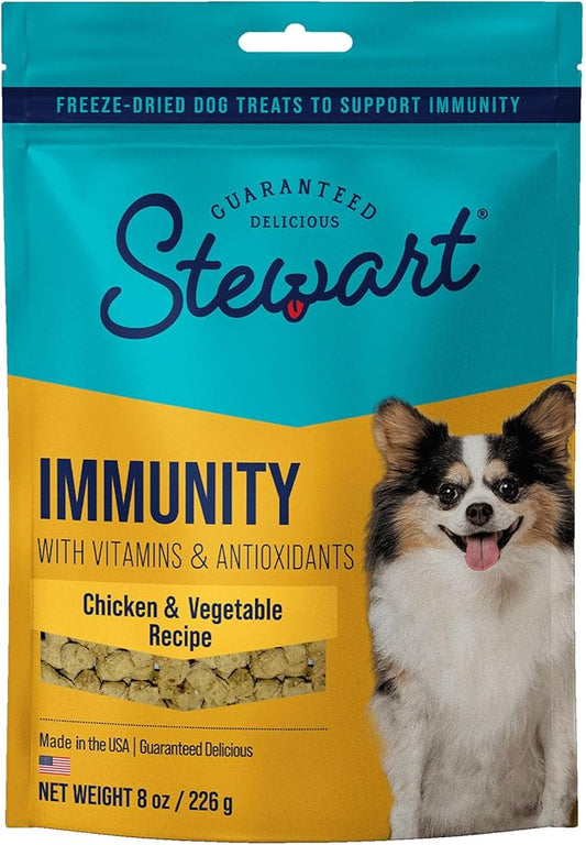 Stewart Freeze Dried Dog Treats, Chicken & Vegetable, Immunity Treats, Vitamin E, Grain Free, 8 Ounce Resealable Pouch, Made in USA
