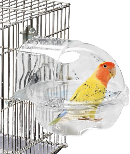 kathson Bird Bath Box for Cage Parakeet Bath Tub Parrot Hanging Bathtub Cube No-Leakage Birds Bath Shower Box Bowl Cage Accessory for Small Birds Lovebird Canary Cockatiel, Acrylic Clear(Transparent)