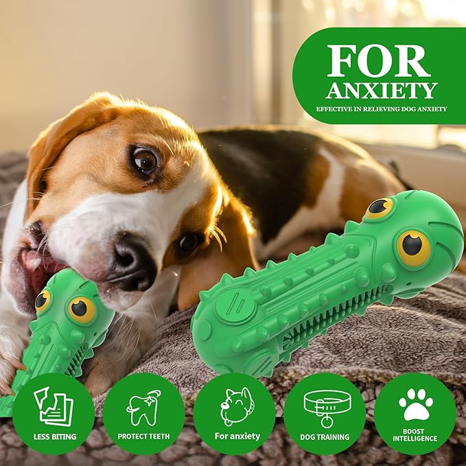 Dog Squeaky Toys for Aggressive Chewers, Dog Chew Toys for Large Medium Breed Dog, Dog Toys, Tough Durable Dogs Toys with Natural Rubber (Green)