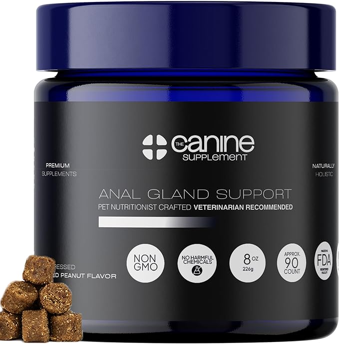 Anal Gland Support for Dogs | High-Fiber Digestive Soft Chews with Pumpkin & Flaxseed | No Scoot Aid for Itchy Bums, Healthy Poop & Gut Function | Peanut Flavor, 90 Count