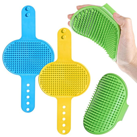 3pcs Rubber Curry Brush, Silicone Dog Brushes, Pet Shampoo Brush with Adjustable Ring Handle for Short Long Haired Dogs Cats,Grooming Soothing Massage Brushes Dog Hair 3 Color