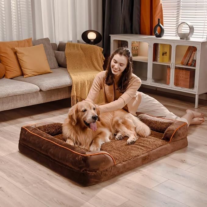 Large Dog Beds Orthopedic Foam, Waterproof Dog Beds for Large Dogs, Comfy Pet Bed Sofa with Washable Removable Cover & Non-Slip Bottom(Large,Chocolate Brown)