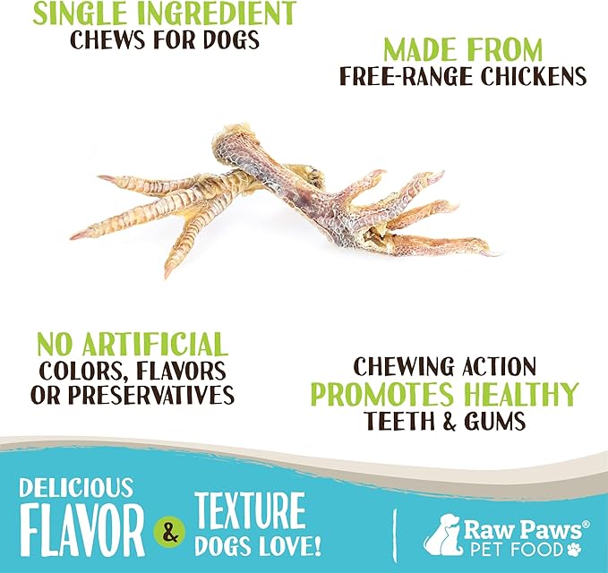 Raw Paws Dried Chicken Feet for Dogs (10 Pack) - Packed in USA - 100% Digestible, Single Ingredient - Chicken Feet Dog Treats - Natural Smoked Dehydrated Chicken Feet for Dogs - Chicken Feet Dog Chews