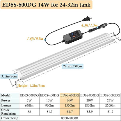 HITOP 24-32in Full Spectrum LED Aquarium Light with Timer, Auto 24/7 Lighting Cycle& 10-Level Brightness Adjustment, Fish Tank Light for Plant Growth, with Extendable Brackets