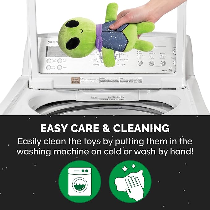 Furhaven 2-Pack Squeaky Plush Dog Toys for Small/Medium Dogs, Washable w/ Ruff Stuff Reinforcement - Dapper Dandies Galactic Collection - Alien/Astronaut, Set of 2