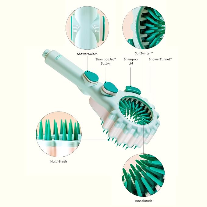 Forlina multi-functional dog shower attachment | one handed operation dog shampoo brush with low joint stress | Large