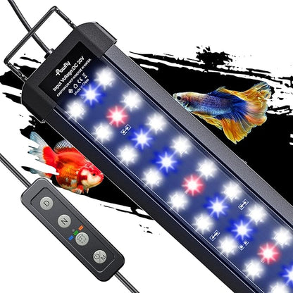 Pawfly 14W Aquarium LED Light for 18 to 24 Inch Extendable Fish Tank Light with Full Spectrum Brilliant White Blue Red Lights with Daytime & Night Modes Timer Auto On/Off Adjustable Brightness
