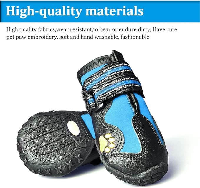 CovertSafe& Dog Boots for Dogs Non-Slip, Waterproof Dog Booties for Outdoor, Dog Shoes for Medium to Large Dogs 4Pcs with Rugged Sole Black-Blue