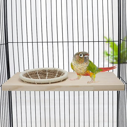 Wontee Bird Perch Stand with Nest Bird Breeding Nest Bed Wooden Platform for Budgies Parakeets Cockatiels Conures (M)