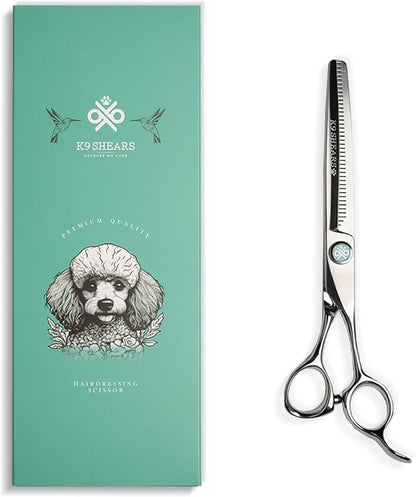 7" Dog Thinning Shears for Grooming  Blending Scissors for Face, Legs & Tail  European Style Fast Hair Release, VG10 Stainless Steel, Handcrafted, 50% Thinning Rate for Smooth Finishing