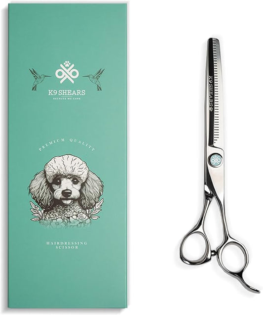 7" Dog Thinning Shears for Grooming  Blending Scissors for Face, Legs & Tail  European Style Fast Hair Release, VG10 Stainless Steel, Handcrafted, 50% Thinning Rate for Smooth Finishing