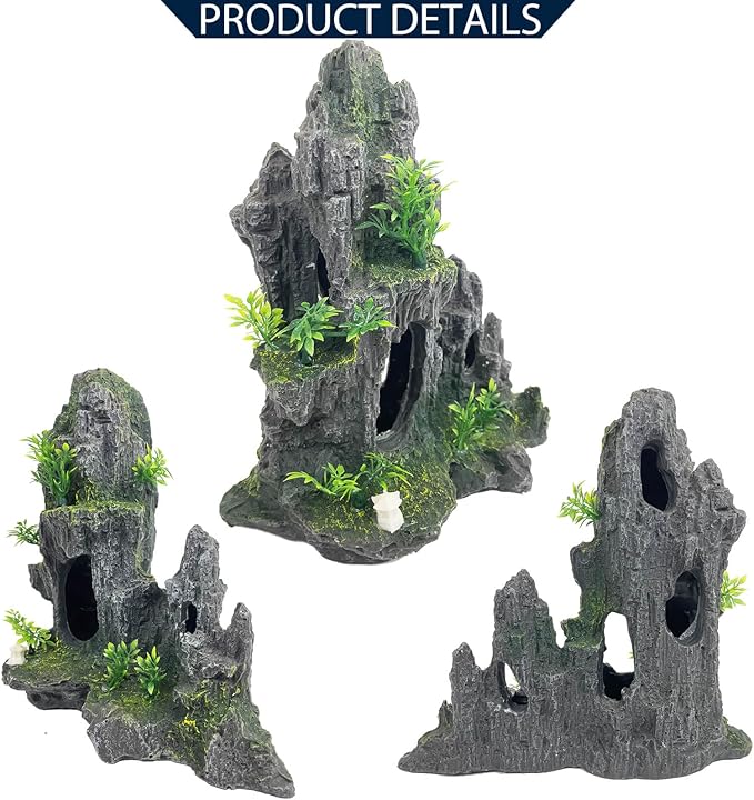 Aquarium Decoration Extra Large and Tall for Fish Tank Rock Thematic Ornaments Aquarium Mountain View Stone Ornaments Aquarium Decor Tree House Cave Fish Tank Decoration - Extra Large