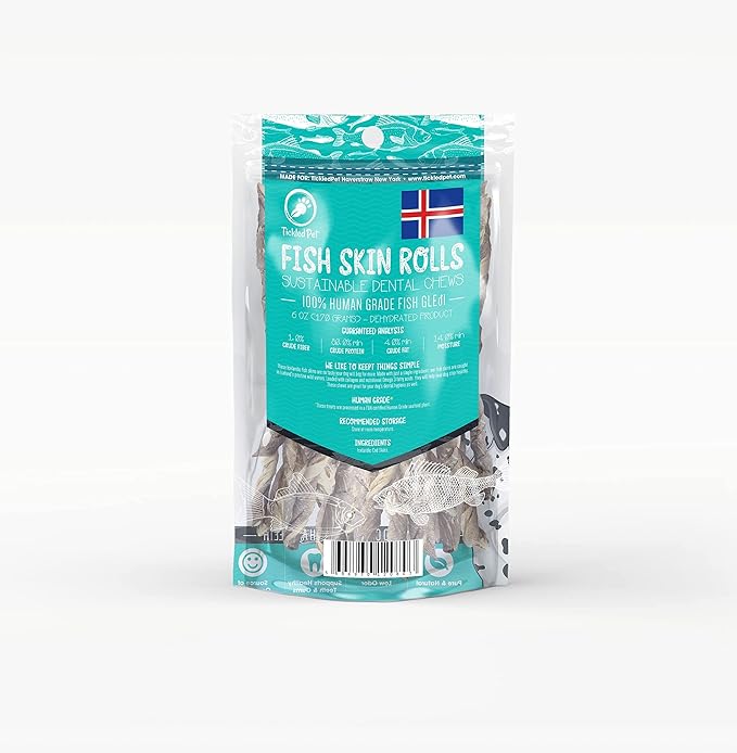 TickledPet Dog Training Treats - Icelandic Wild Caught Cod - Dehydrated Dog Treats, Fresh Fish Icelandic Dog Treats Single Ingredient Grain Free Chews Omega-3s 6 oz, Fresh Fish Cod Skin Dog Treats