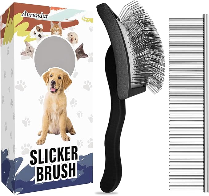 Dog Slicker Brush for Golden Doodle Grooming Kit - Dematting Brushes for Goldendoodles, Labradoodles, Poodles - Pet Hair Brush for Medium & Long Haired Dogs - Large (Black)