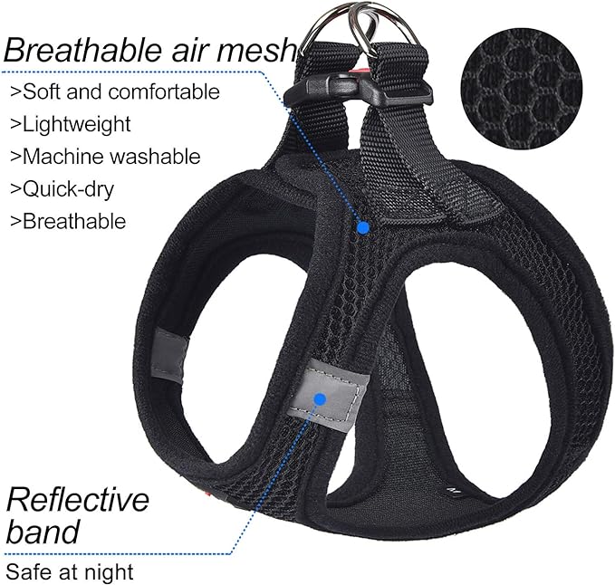 Dog Harness Step-in Breathable Puppy Cat Dog Vest Harnesses for Small Medium Dogs Black