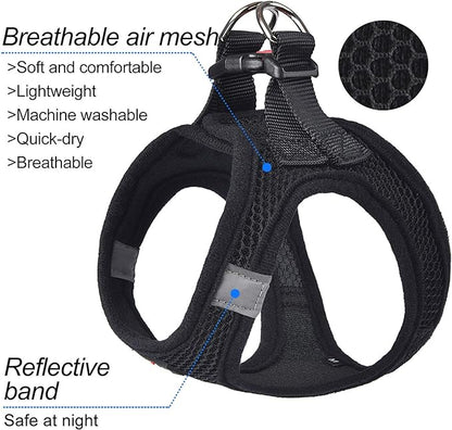 Dog Harness Step-in Breathable Puppy Cat Dog Vest Harnesses for Small Medium Dogs Black
