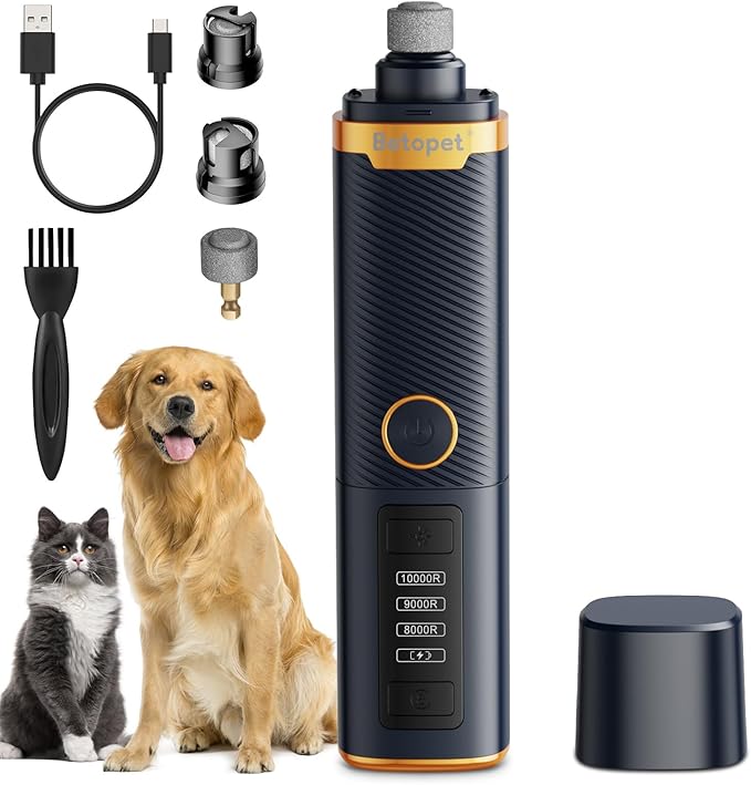 Upgraded Dog Nail Grinder Quiet - 3-Speed Professional Dog Nail Trimmers with 2 LED Lights for Large Medium Small Dogs/Cats, Electric Pet Nail Grinder for Dogs with Dust Cap