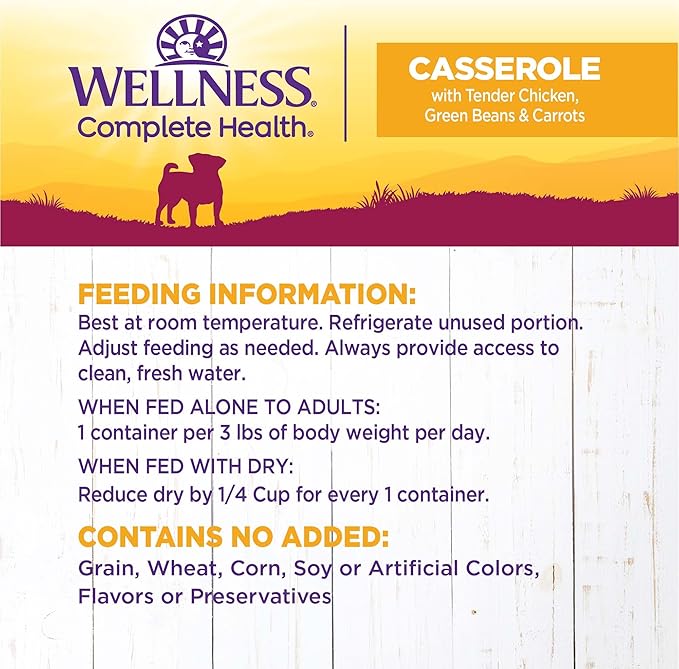 Wellness Natural Pet Food Petite Entrees Casserole Grain Free Natural Wet Small Breed Dog Food, Tender Chicken, Green Beans & Carrots, 3-Ounce Cup (Pack of 24)